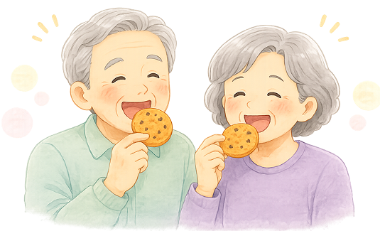 食事を楽しむシニア夫婦のイラスト